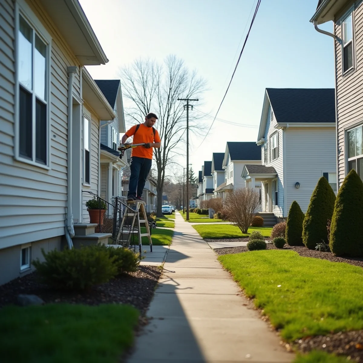Chicopee residential and multifamily street with clean siding and walkways.