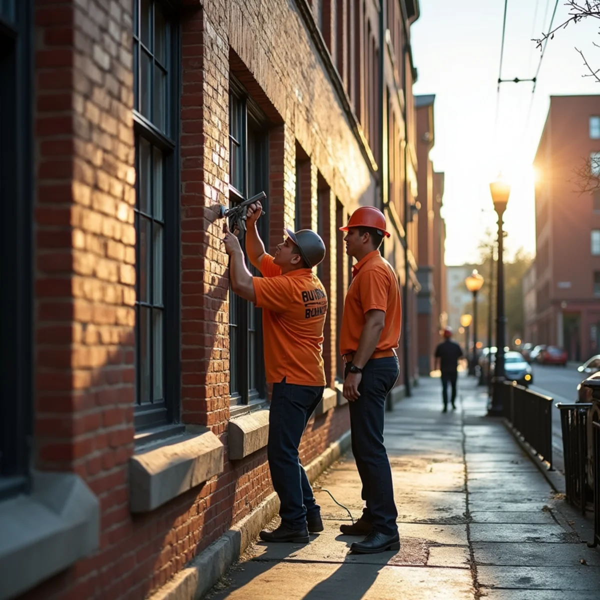 Historic Holyoke brick building with clean, restored masonry and sidewalks.