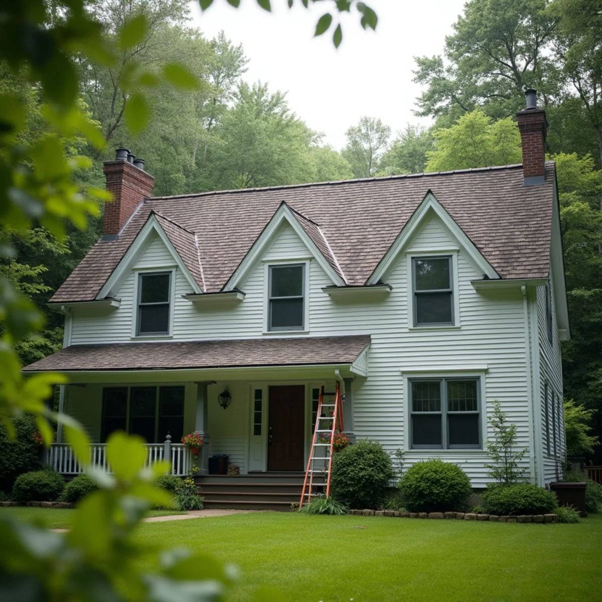 Rural Monson home surrounded by trees, with a freshly cleaned roof and siding.