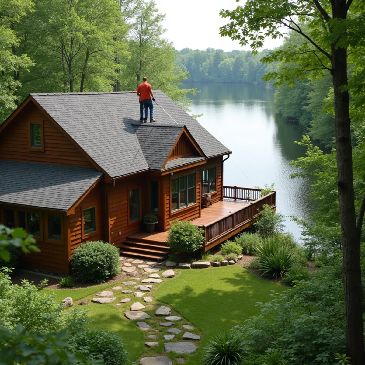Wooded Southwick home near a lake with cedar siding, freshly soft washed.