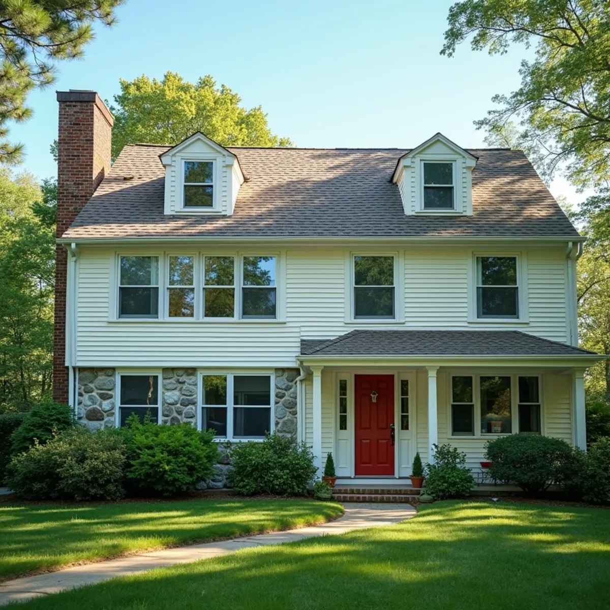 New England home with one clean elevation and one showing algae growth.