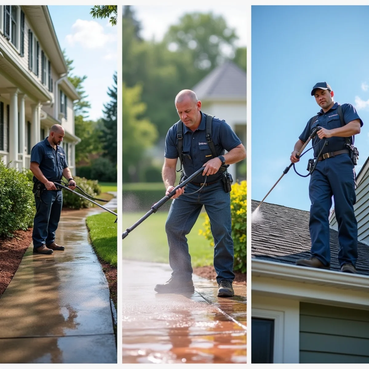 Side-by-side comparison of pressure, power, and soft washing methods.