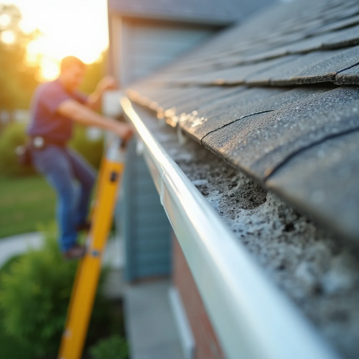 Clean aluminum gutters and downspouts with streak-free faces after gutter cleaning and brightening on a Longmeadow home.
